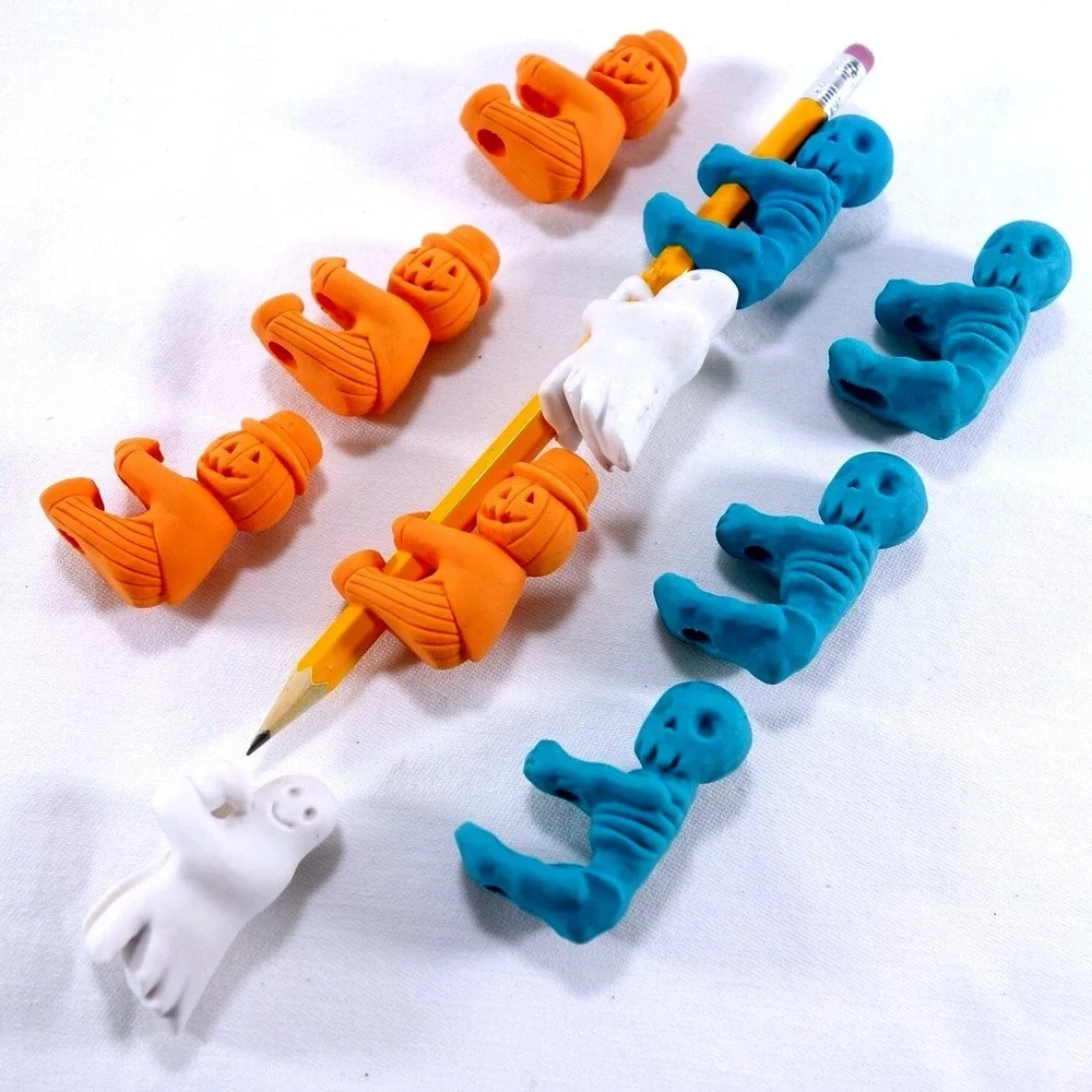 Halloween Pencil Topper Erasers 10pc Multi Ghost Skeleton Pumpkin 90s